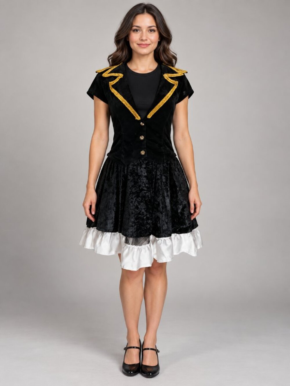 Underwraps Black Gold Trim Costume Dress M White Ruffle Halloween Cosplay